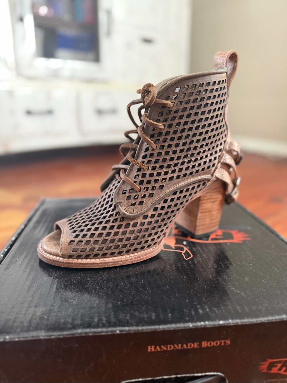 Freebird by Steven Brown Perforated Lace-Up Open-Toe Heeled Bootie
